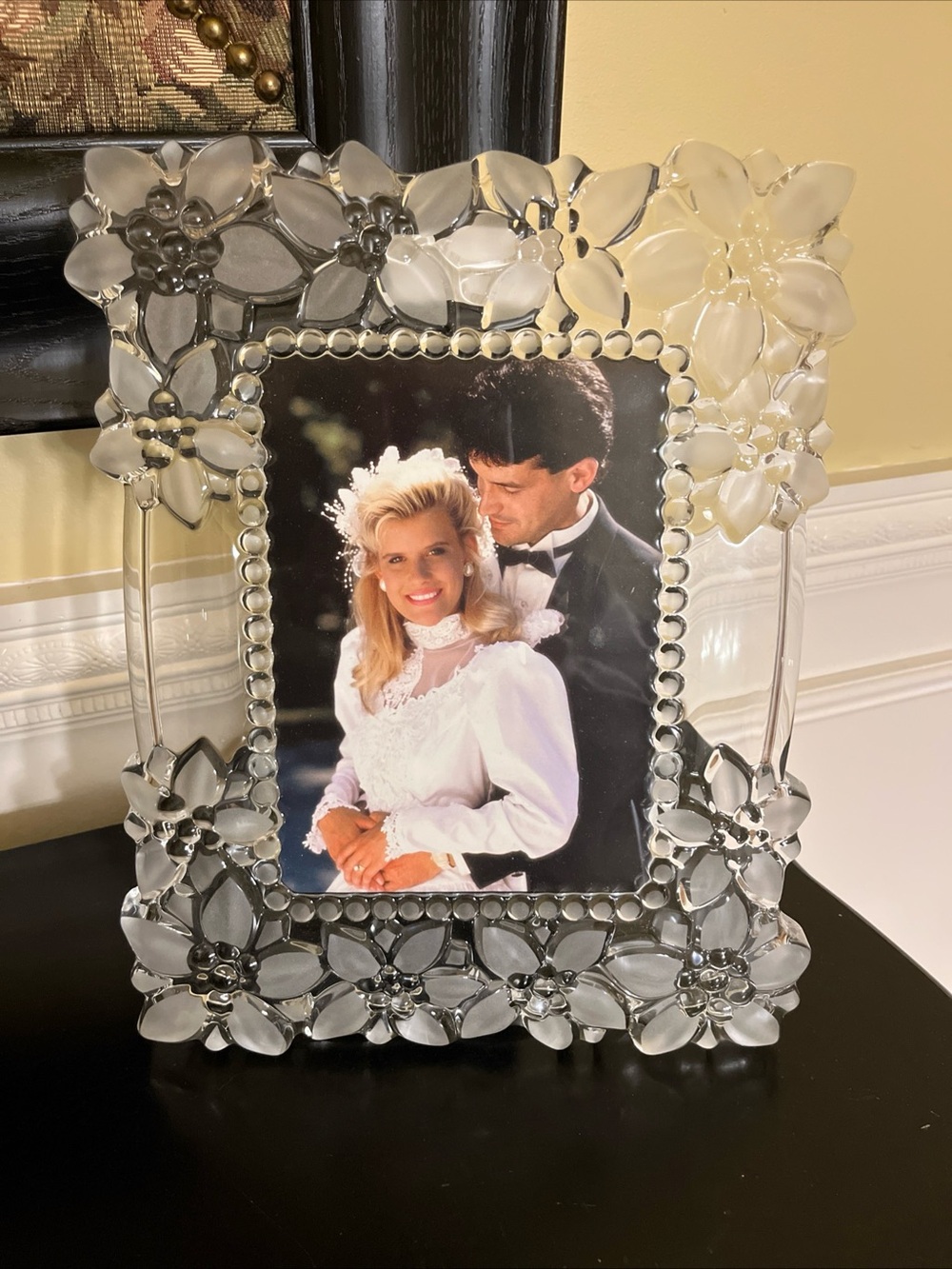 Vtg y2k NIB Mikasa Floral Bouquet Crystal Picture Frame 10"X12" / 5”x7” photo